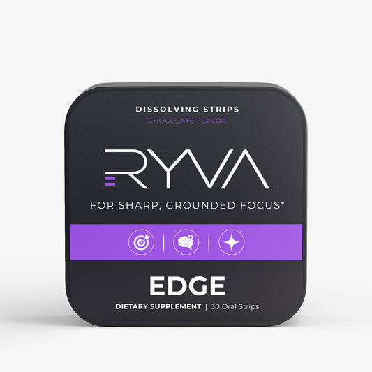 Ryva dietary supplement packaging with black and purple design on a white background