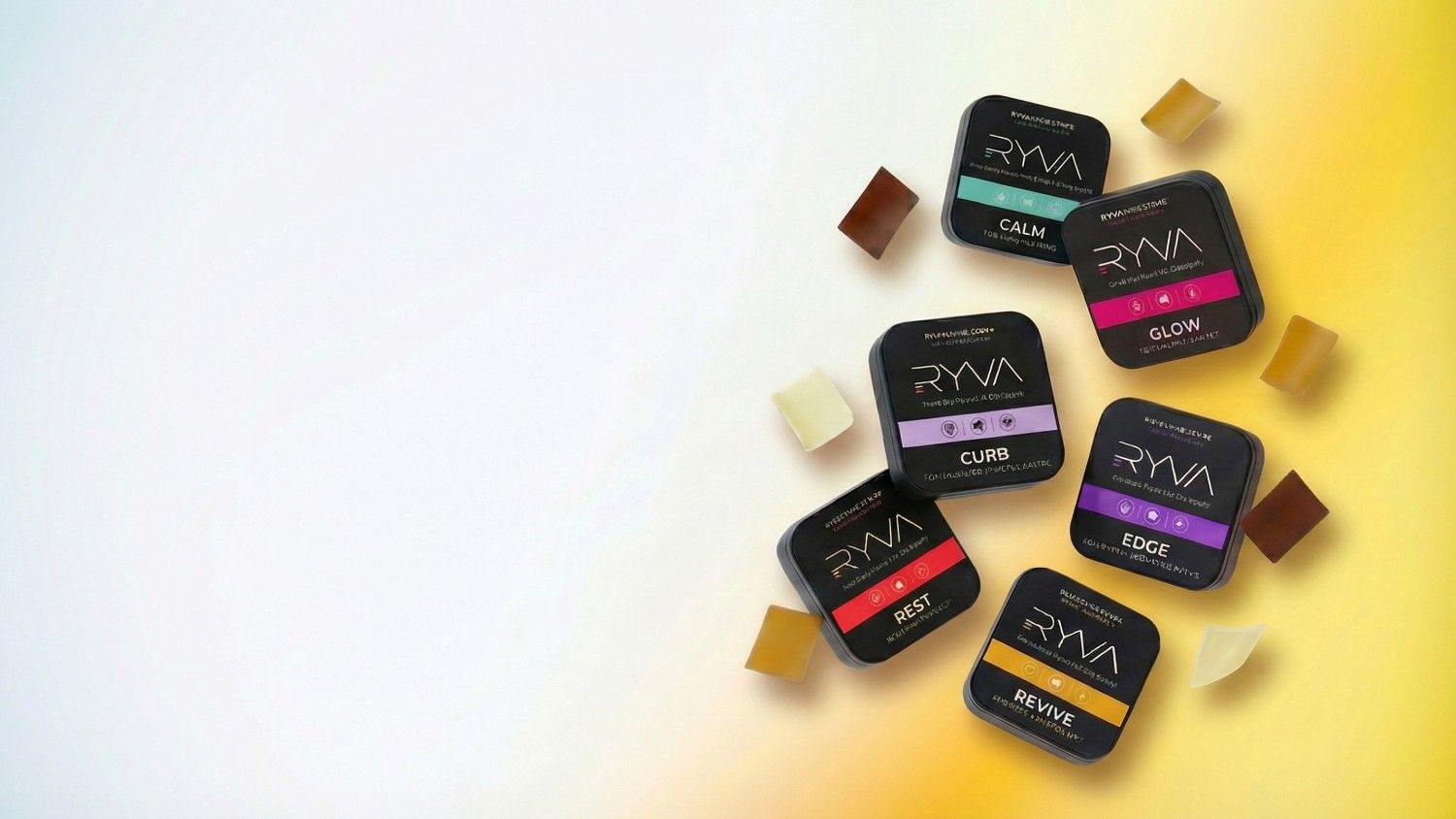 Assorted Ryva products on a gradient background