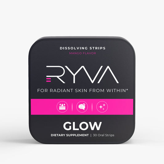 RYVA dietary supplement packaging with black and pink design on a white background