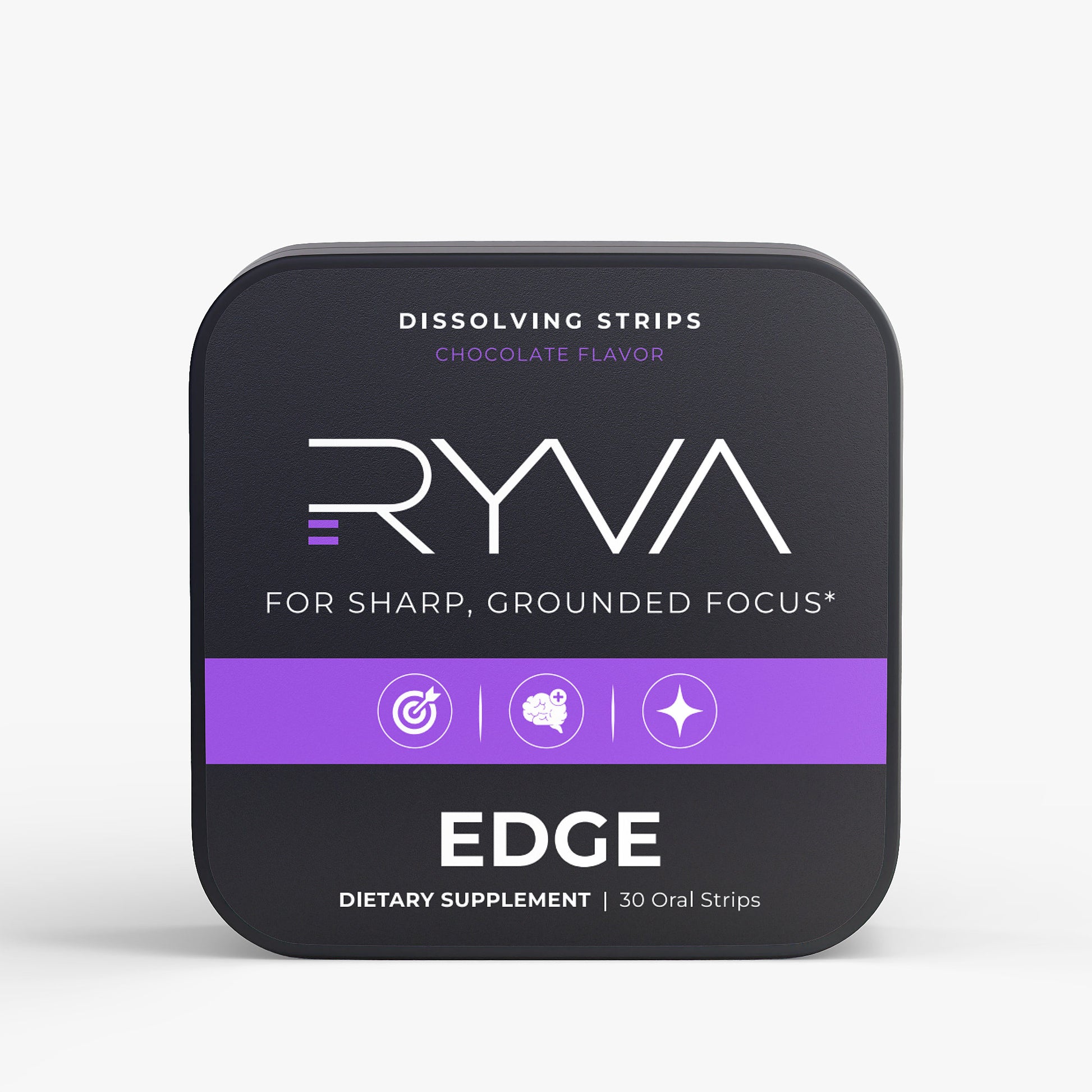 Ryva dietary supplement packaging with black and purple design on a white background