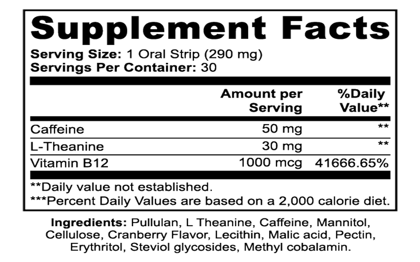 Supplement facts label with nutritional information and ingredients listed.